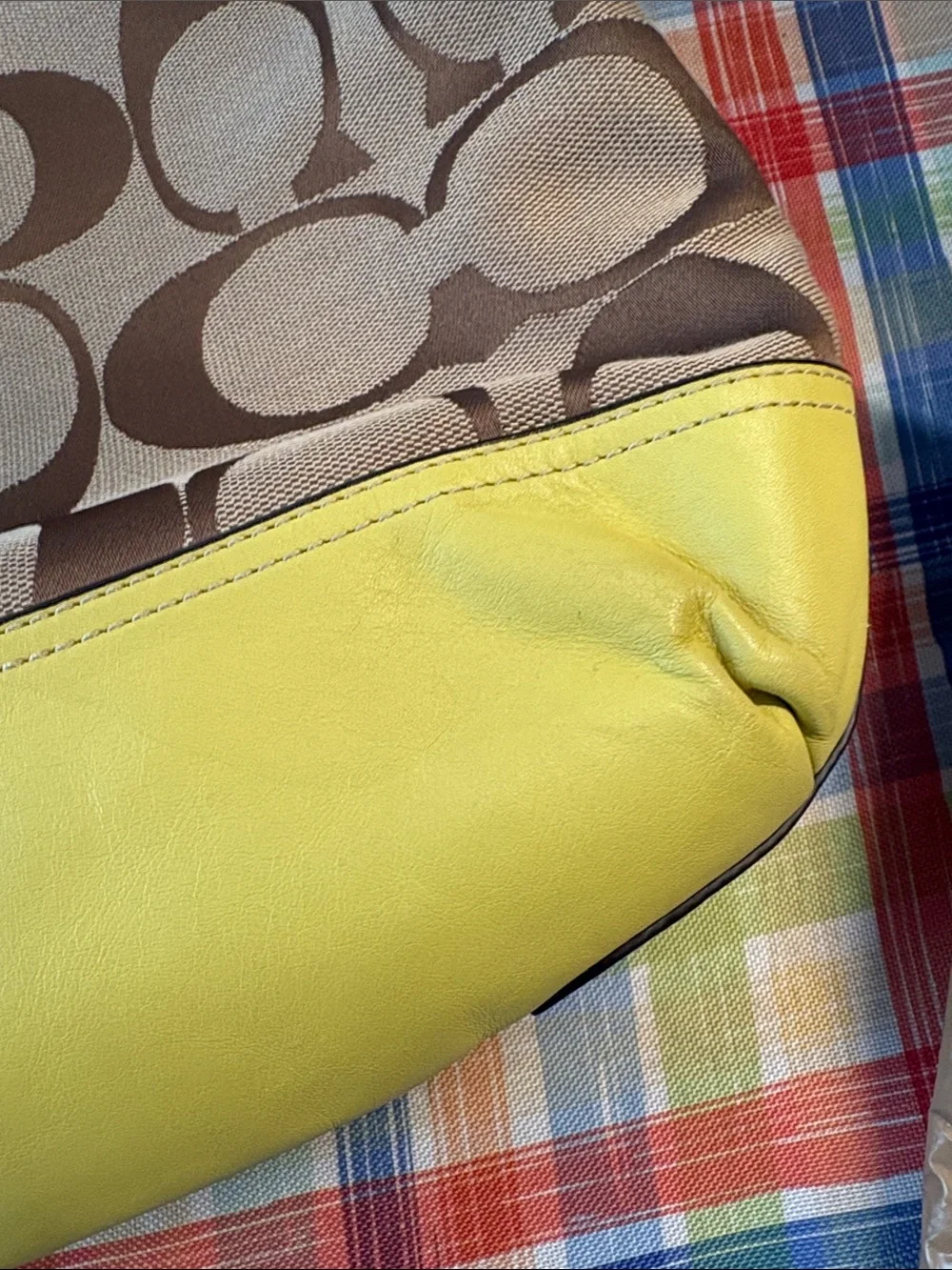 Coach Brown Signature Park Hobo with Yellow Trim